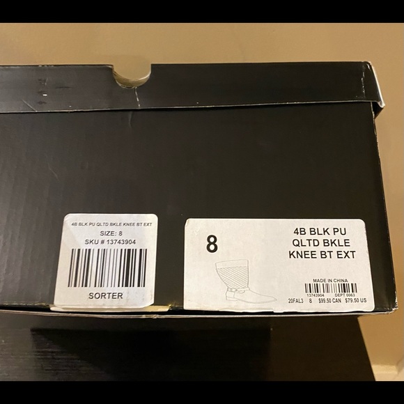 BLACK FAUX LEATHER QUILTED STRAPPY KNEE-HIGH BOOT - Picture 3 of 4